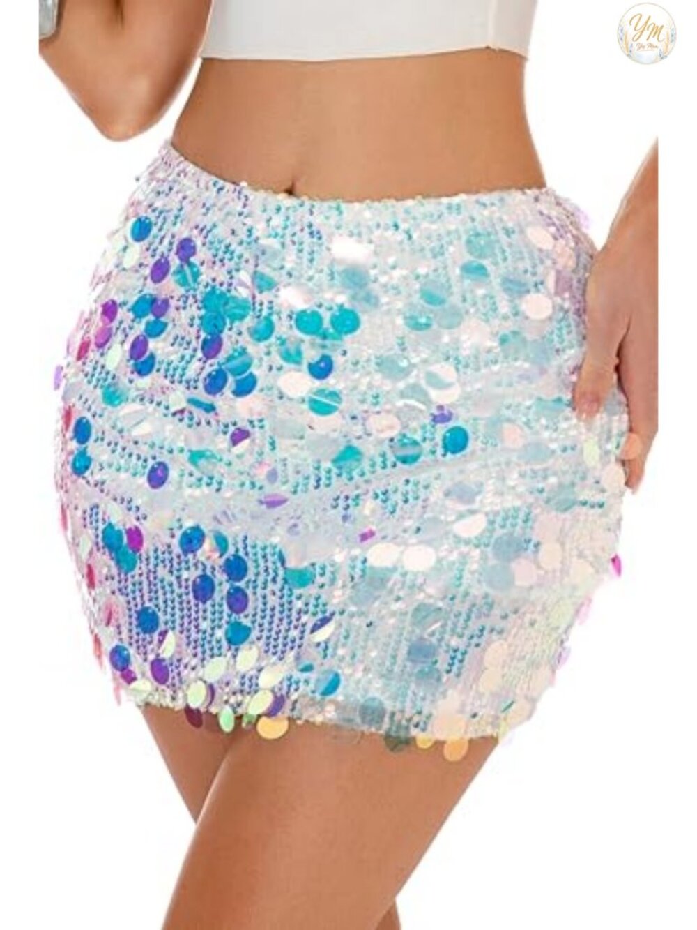 Women's Sequin Mini Skort with Built-in Shorts Elastic Waist Party Skirt